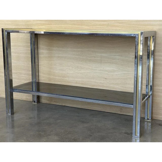 Mid-Century Modern Italian Rectangular 2-Tier Console in Brass, Metal and Glass, 1960 For Sale - Image 3 of 14