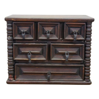 Vintage Oak Geometric Brutalist Jewelry Trinket Keepsake Chest Box 12" For Sale