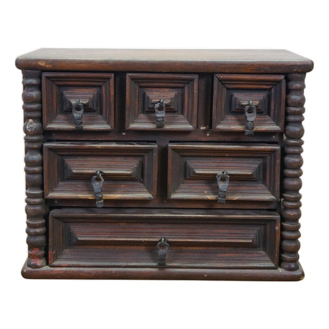 Vintage Oak Geometric Brutalist Jewelry Trinket Keepsake Chest Box 12" For Sale