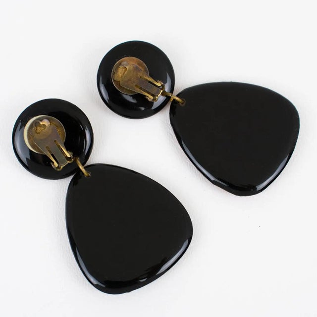 1980s Jeweled Lucite Dangle Clip Earrings with Cheetah Print For Sale - Image 5 of 8