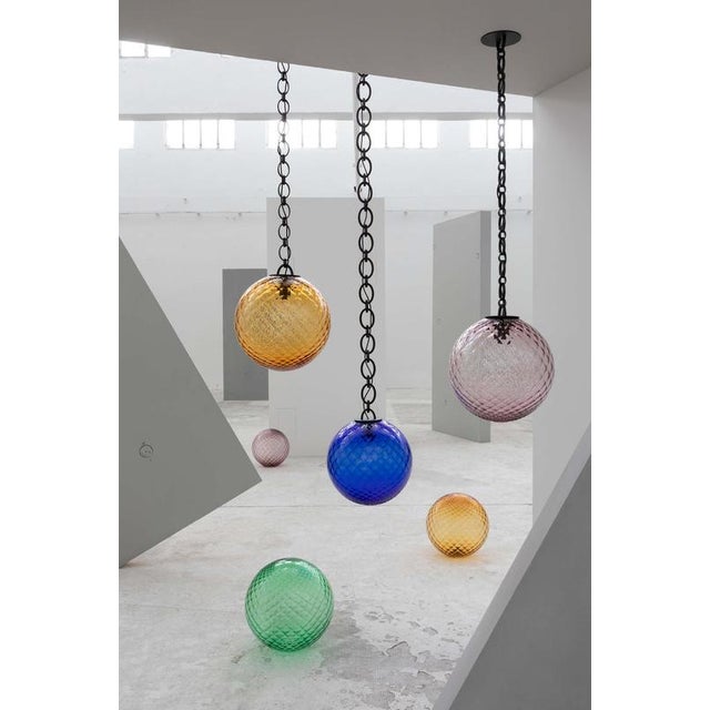 Cobalt Blue Glass Globe Brass Big Chain Empoli Pendant 40 By Magic Circus Editions Dimensions: Dia. sphere 40 cm, W 40 cm...