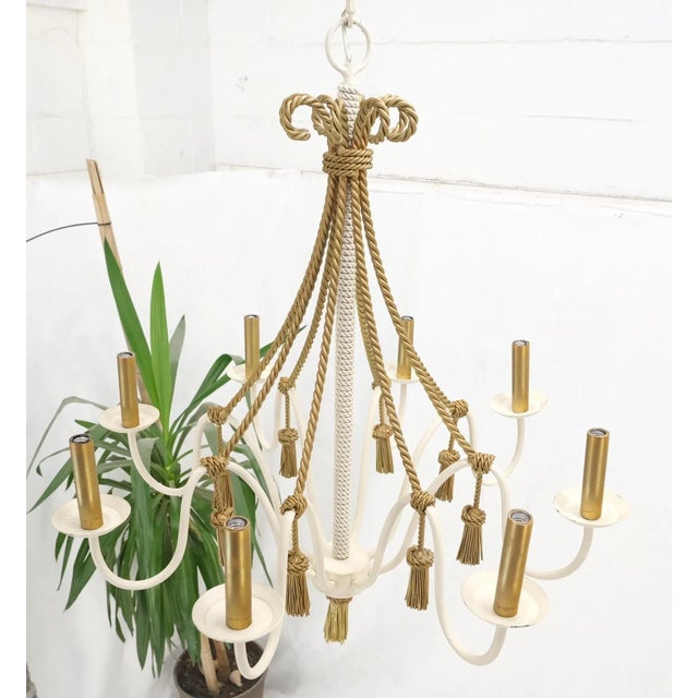 Mid-Century Modern Metal Tassels & Twisted Rope Motive 8 Candles Light Fixture Chandelier For Sale - Image 3 of 13
