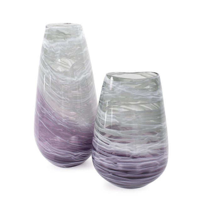 Swirled Smoke and Aubergine Torpedo Glass Vase- Tall For Sale In Chicago - Image 6 of 10