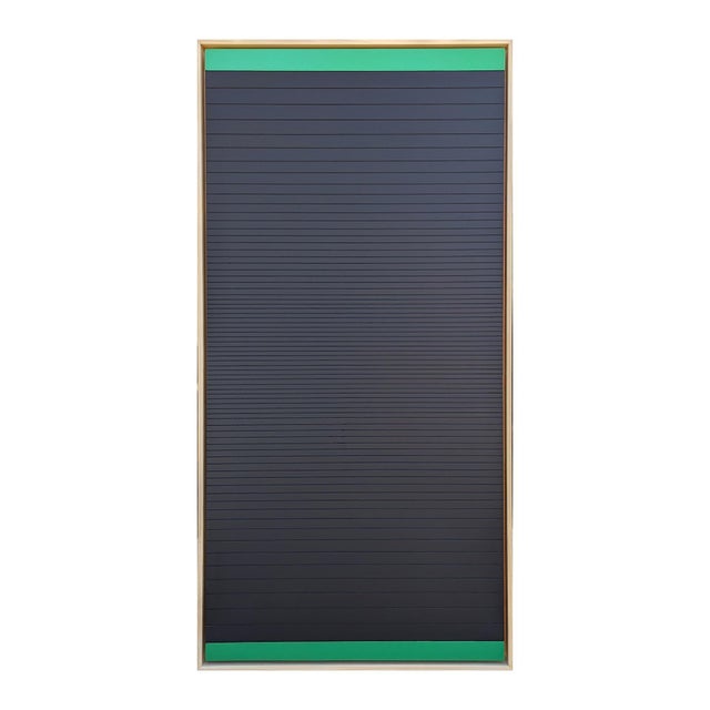 Black and green geometric abstract mixed media painting by Houston artist Matthew Reeves. Signed by the artist on the...