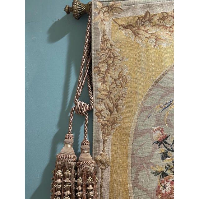 French Country Traditional Floral Woven Tapestry Wall Hanging With Passementerie Tassels For Sale - Image 3 of 7