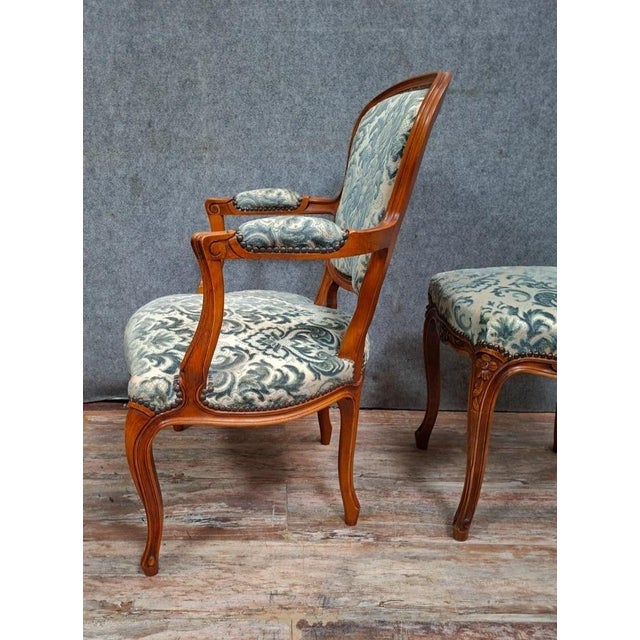 Set of Late 20th Century Cherry Wood Cabriolet Armchair and Ottoman For Sale - Image 6 of 8