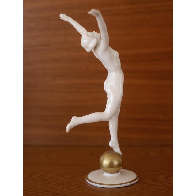 Hutschenreuther Carl Werner Art Deco Porcelain Nude Figures With Gold Spheres - Set of 3 For Sale - Image 9 of 13