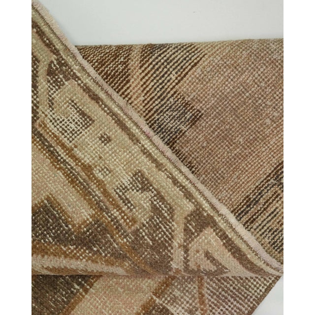 1970s Vintage Turkish Handmade Wool Cotton Brown Runner Rug For Sale - Image 9 of 11