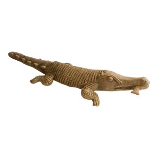 Vintage African Crocodile With Fish Sculpture For Sale