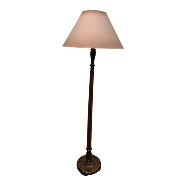 Vintage English Fluted Mahogany Floor Lamp With Shade For Sale