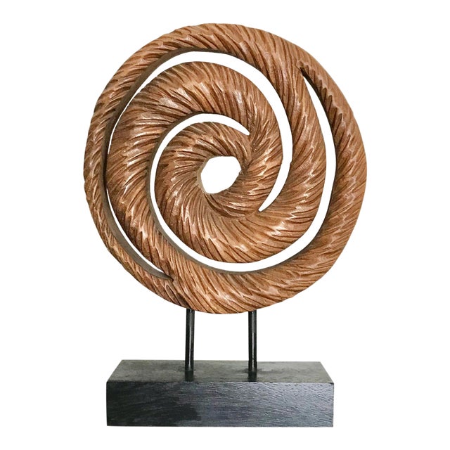 Natural Wood Swirl Sculpture on Stand For Sale
