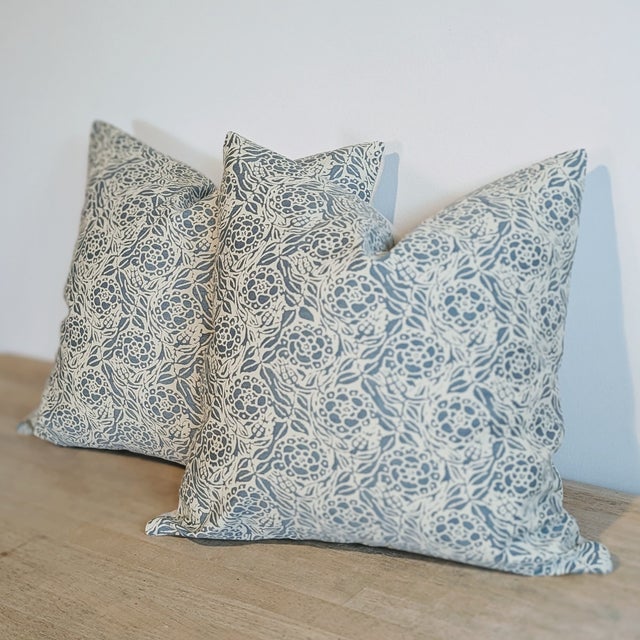 Fortuny Fortuny Fiori Pillows in Storm Blue & Ivory - Pair For Sale - Image 4 of 6