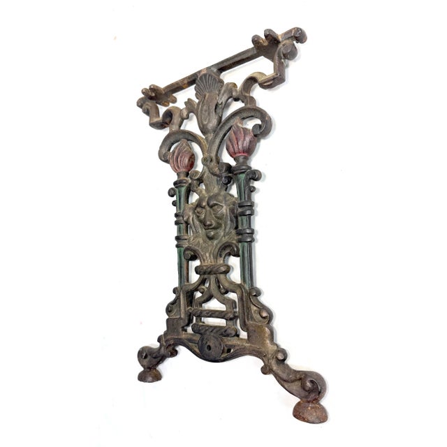 Antique Ornate 1800's Victorian Cast Iron Lion Head Cold Painted Table Bench Leg For Sale - Image 9 of 9
