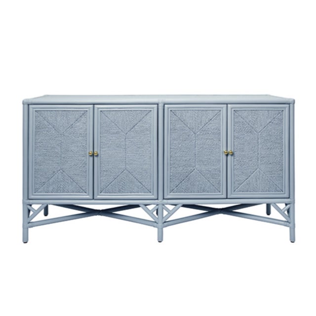 Matthew Izzo Home Eleanor Light Blue Four Door Rattan and Rope Credenza For Sale - Image 9 of 9