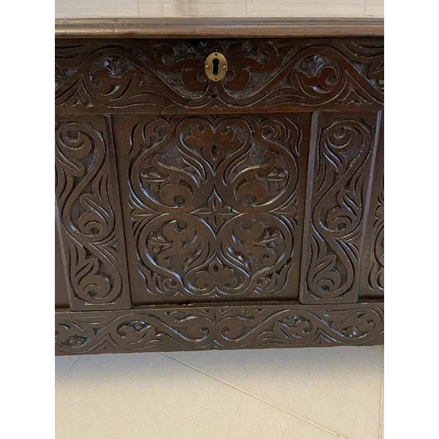Early 18th Century Carved Oak Coffer or Chest, 1720 For Sale - Image 5 of 10
