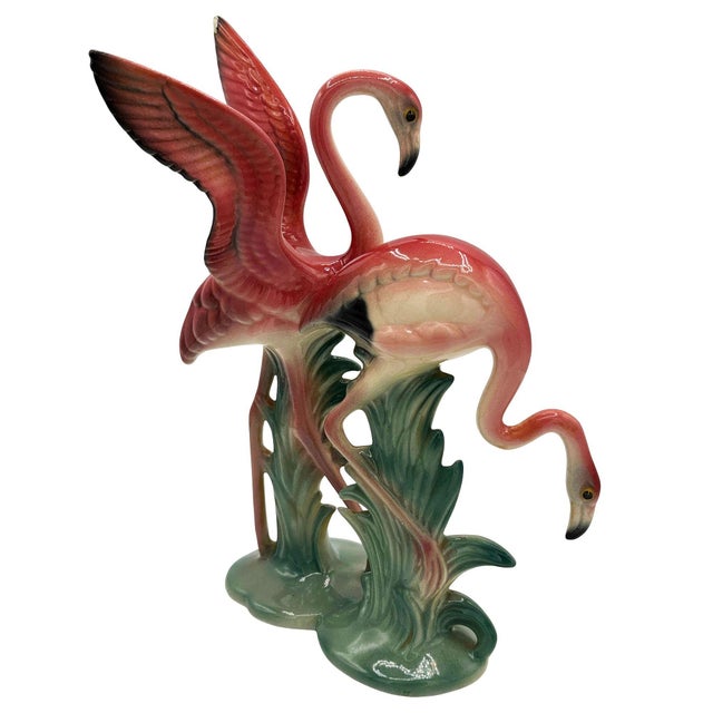 Mid-Century Modern 1940s Rare Mid-Century Double Pink Flamingo Ceramic Tabletop Statue by Brad Keeler For Sale - Image 3 of 8
