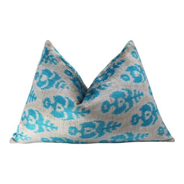 Contemporary Handmade Blue Velvet Throw Pillow & Down Insert For Sale