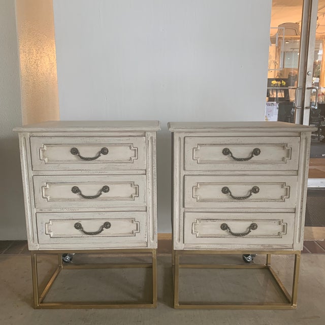 Shabby Chic Custom Made Gold Tone Base Chests Of Drawers A Pair