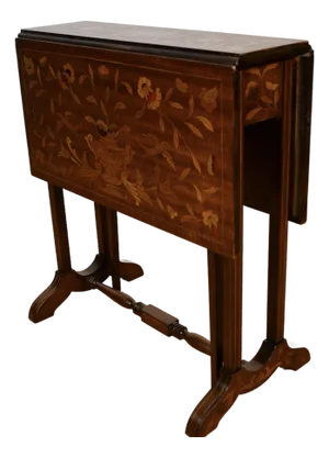 1900s Antique English Mahogany Dutch Marquetry Pembroke Drop Leaf Side End Table