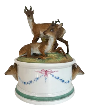 Antique Bavarian Bisque Deer Lidded Dish