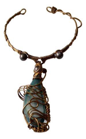 Vintage 60s Brutalist Necklace With Blue Agate Pendant