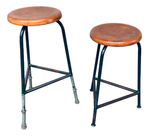 Set of Industrial Green Tripod Stool Set, Belgium, 1950s