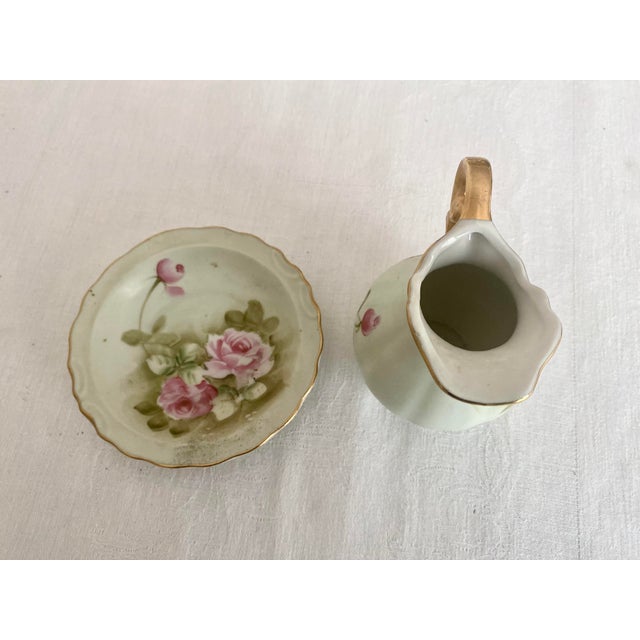 Mid 20th Century Mid 20th Century Lefton China "Heritage Green Rose" Mini Pitcher and Bowl/Saucer Set For Sale - Image 5 of 10