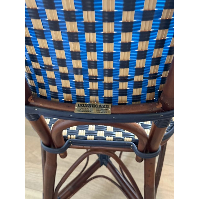 French Country French Bistro Café Side Chair, Navy & Gold Rattan Weave For Sale - Image 3 of 5