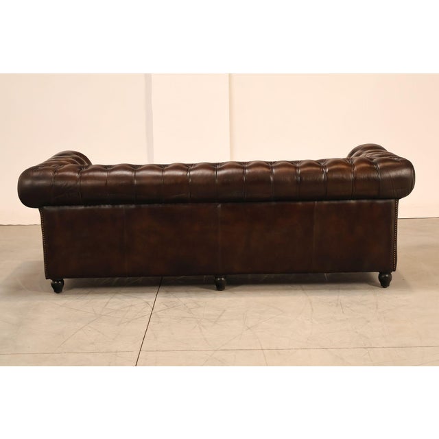 Chesterfield Style 7 Foot Espresso Brown Tufted Leather Sofa For Sale - Image 14 of 16