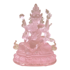 4" Pink Crystal Glass Tibetan Fortune Double Body Deity Zambala Figure