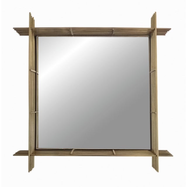 Gold Square Wall Mirror with Brass Wire Mesh Frame by Ettore Sottsass, Italy, 1970s For Sale - Image 8 of 8