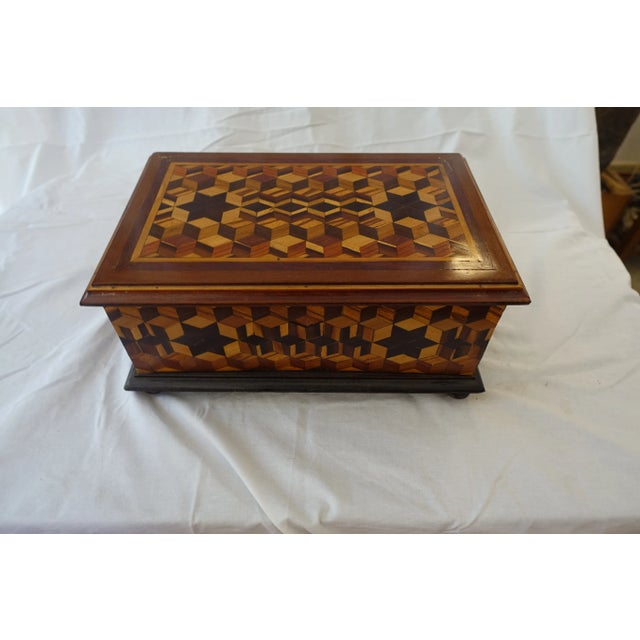 Wood Vintage Folk Art Marquetry Box, 1940s For Sale - Image 7 of 7