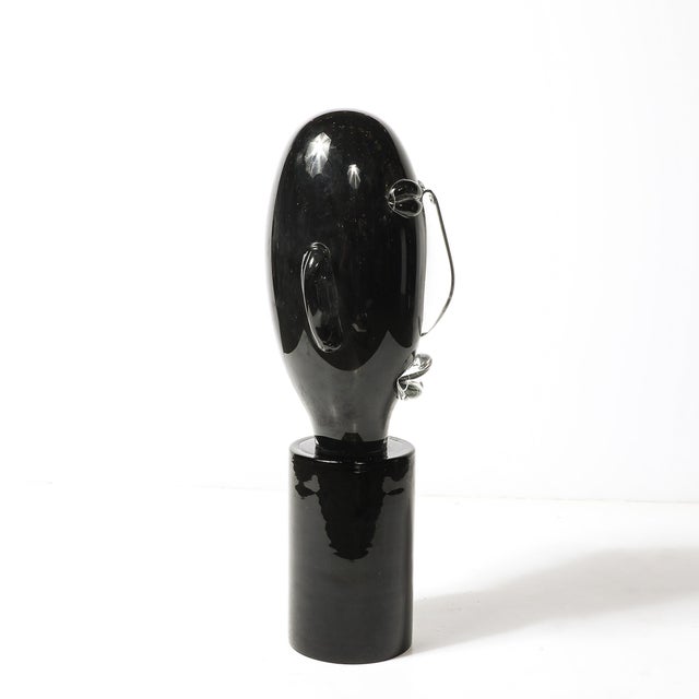 Glass Mid-Century Hand-Blown Murano Black Glass Head Sculpture Signed Sergio Rossi For Sale - Image 7 of 14