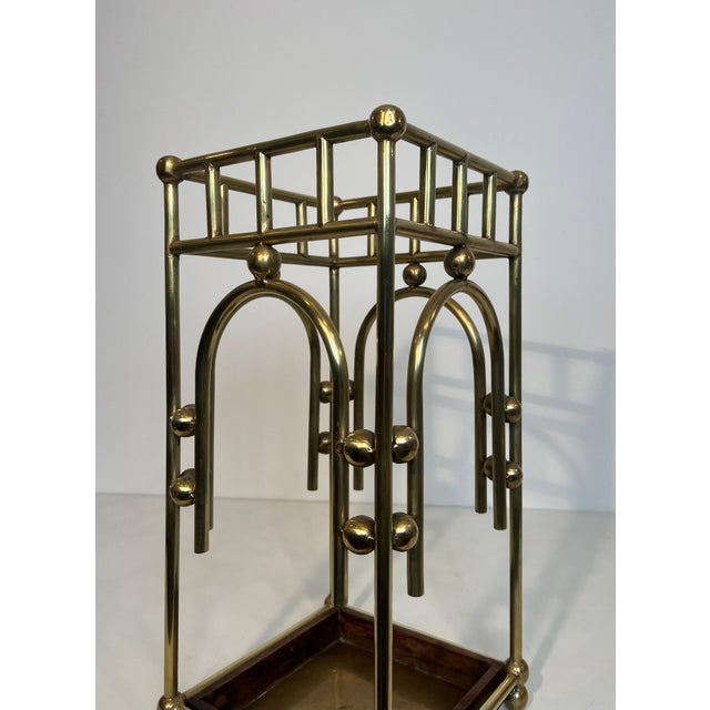 Metal 1900s The Modernist Brass Umbrella Stand in the Style of Joseph Hoffmann For Sale - Image 7 of 12
