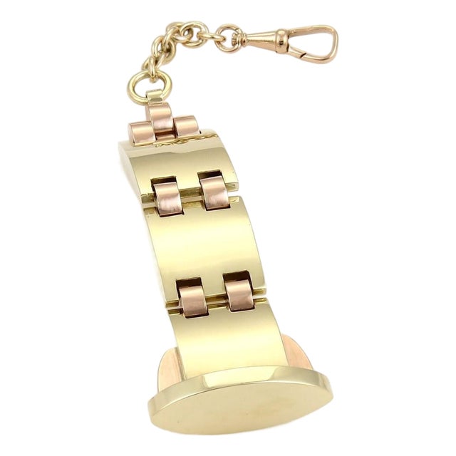 Mid 20th Century Retro Watch Fob 14k Yellow & Rose Gold For Sale