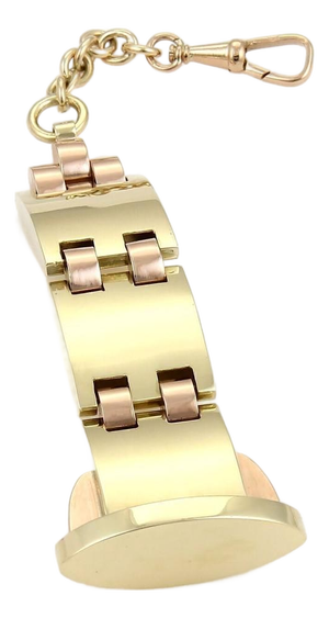 Mid 20th Century Retro Watch Fob 14k Yellow & Rose Gold