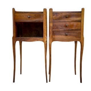 Vintage French Bedside Tables in Walnut and Iron Hardware, 1930, Set of 2 For Sale