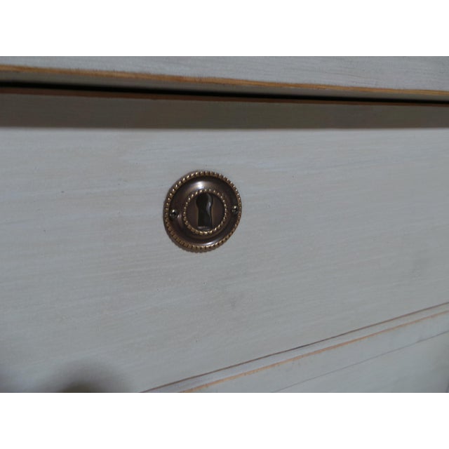 This is a vary unique Swedish Gustavian 3 drawer chest of drawers. its been restored and repainted with Milk Paints...