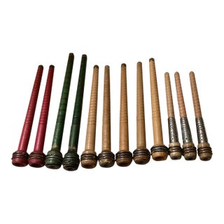 Set of Twelve Original Vintage Wooden Thread Spools From Indiana For Sale