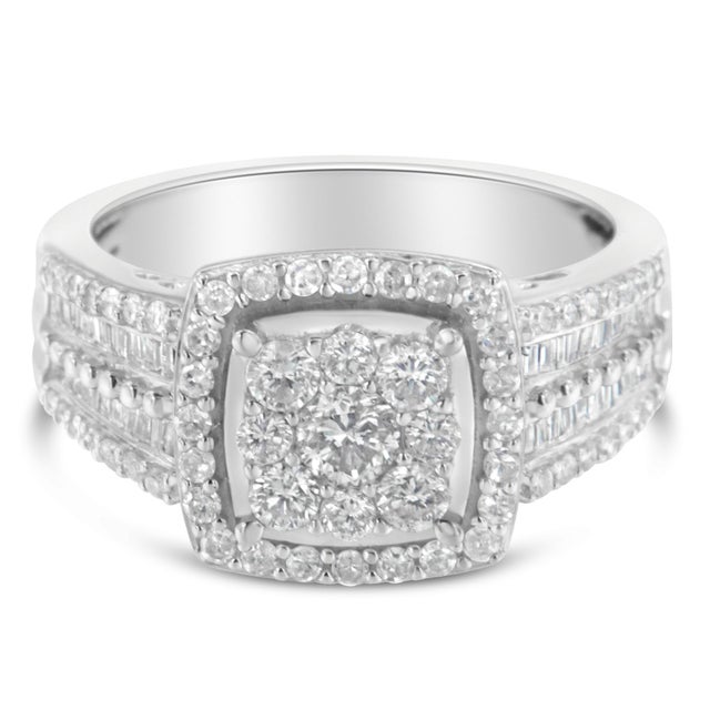 Contemporary 10K White Gold Diamond Cluster Ring (1 Cttw, H-I Color, I1-I2 Clarity) - Size 7-1/4 For Sale - Image 3 of 7