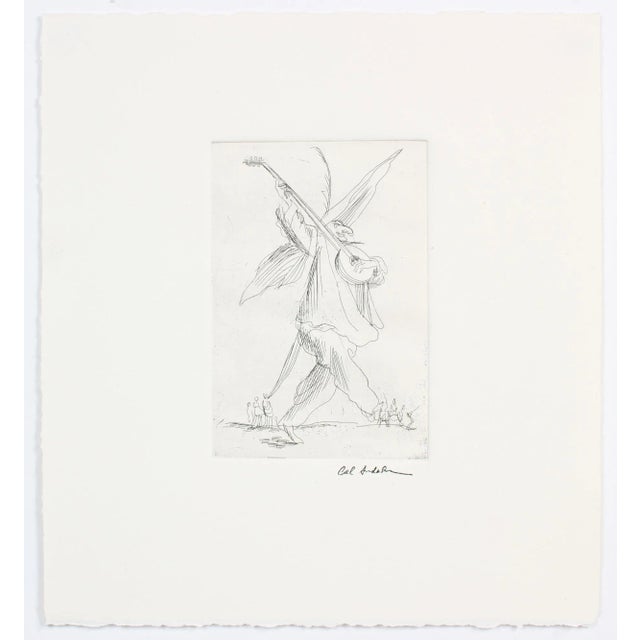 This late 20th century playful figurative etching is by Bay Area painter, printmaker, and designer Calvin Anderson (b....
