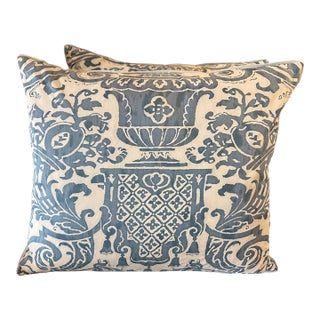 Pair of Authentic Fortuny Venetian Textile Pillows With Belgian Linen Backs For Sale