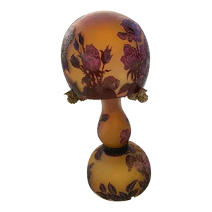 Antique 1910s Art Nouveau Paul Nicolas d'Argental French Carved Roses Cameo Art Glass Lamp