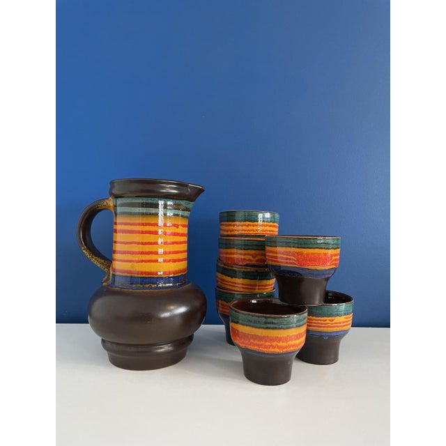 Pitcher and Cup Set in Ceramic, 1980s, Set of 7 For Sale - Image 5 of 5