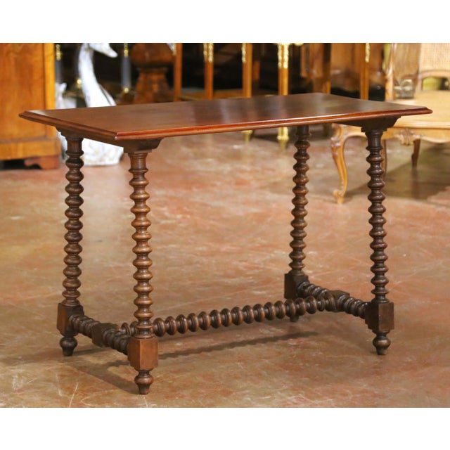 19th Century Spanish Baroque Walnut Console Table Desk With Single-Plank Top For Sale In Dallas - Image 6 of 9