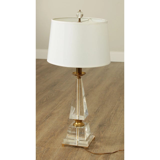 1980s Luerte and Brass Obelisk Table Lamp For Sale - Image 5 of 13