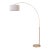 1960s Scallop 92" Arc Floor Lamp, Modern Weathered Brass Frame, White Linen Shade, Elegant Design For Sale