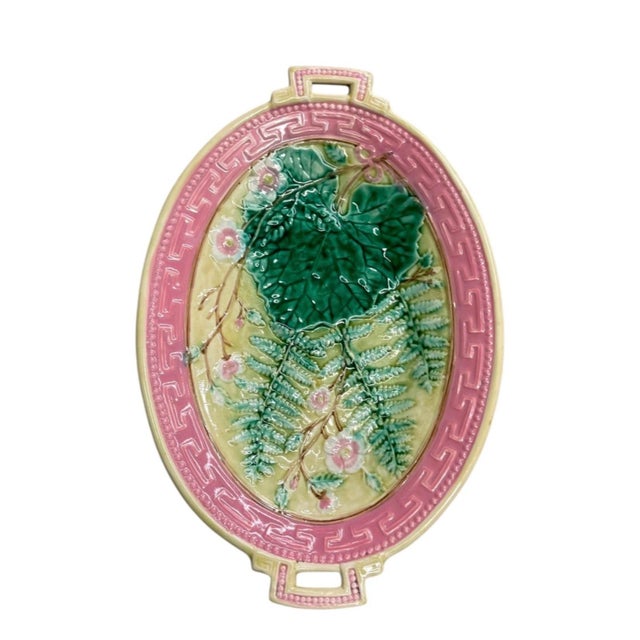 This exquisite antique-style majolica pedestal dish beautifully pairs classical geometric structure with vibrant botanical...