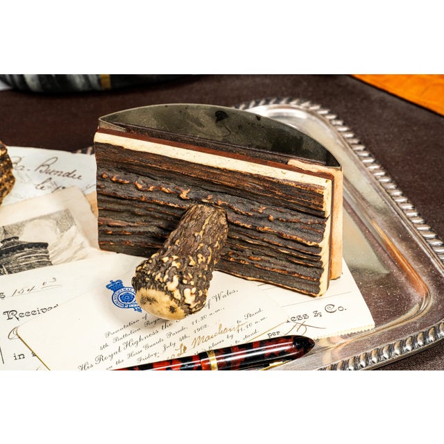Victorian Rustic Victorian Hunting Trophy Antique Antler Desk Set Paperweight Blotter For Sale - Image 3 of 14