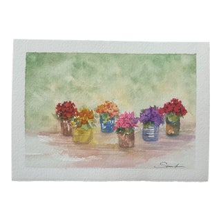 “At the Flower Market” Original Botanical by Nancy Smith For Sale